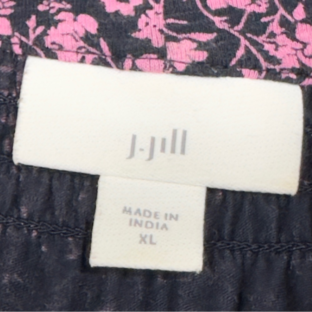 J. Jill Blouse Size XL Pink Navy Floral 3/4 Stretch Sleeve Smocked Keyhole - Picture 6 of 9